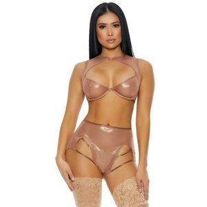 Forplay Stunning Sexy‎ Sheer Your Love Metallic Mesh Lingerie Set